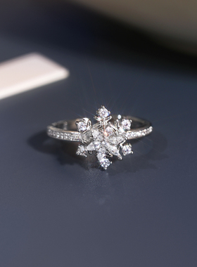 银色锆石雪花开口戒指高级感指环