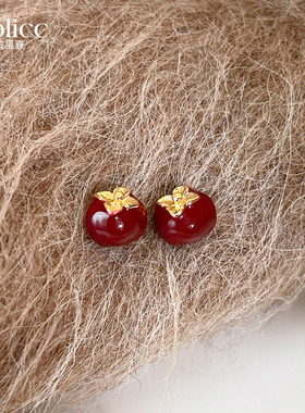 柿柿如意红色耳钉女2026新款爆款高级感耳环过新年马年喜庆耳饰品