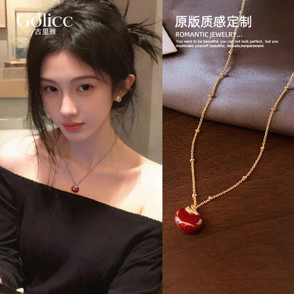 鞠婧祎同款相思红豆珍珠项链女秋冬毛衣链高级感轻奢小众脖子配饰