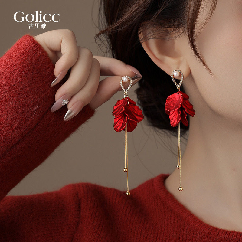 新年红色珍珠花瓣流苏耳环女高级感轻奢耳饰马年耳钉独特绝美2026,饰品/流行首饰/时尚饰品新,耳环,淘宝优惠券,粉丝福利购,淘宝优惠卷