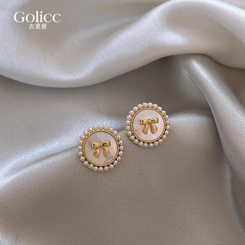 珍珠蝴蝶结耳钉轻奢高级感耳饰品