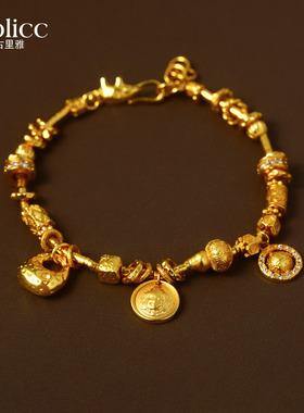 古法沙金锤纹葫芦手链轻奢小众