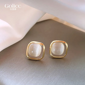 独特耳饰 爆款 复古白色猫眼石耳环女款 轻奢高级感气质耳钉2026新款