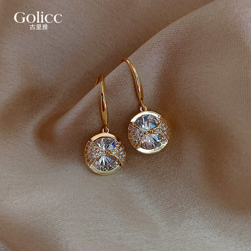 圆形锆石耳环轻奢耳钉气质耳坠