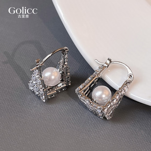 银色U型微镶珍珠耳扣耳钉女小众独特耳环2025新款爆款高级感耳饰