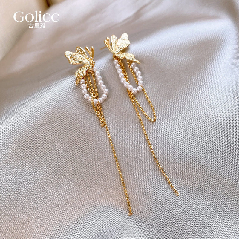 金色蝴蝶珍珠串珠流苏耳钉女小众设计感耳环精致耳饰2025新款爆款,饰品/流行首饰/时尚饰品新,耳环,淘宝优惠券,粉丝福利购,淘宝优惠卷