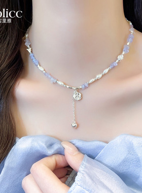 不规则珍珠碎银子花朵吊坠项链