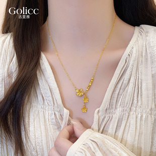 古法沙金纹理花朵项链女款2026新款高级感轻奢小众饰品锁骨链颈链