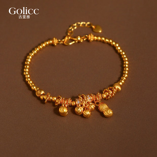 沙金莲蓬好事花生串珠手串女本命年手链轻奢小众精致手饰2025新款