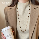 虎眼石珍珠叠戴项链女2025新款 秋冬毛衣链高级感轻奢小众配饰 长款