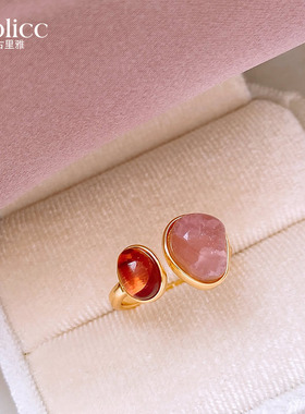 原矿水晶琥珀戒指高级感开口戒