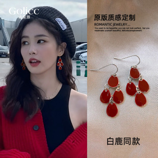 耳钉适合方圆脸 今年流行爆款 耳饰品 爆款 红色流苏耳环女2026新款