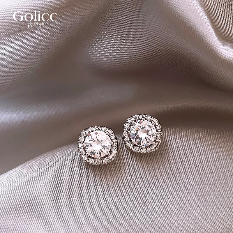 方钻锆石耳钉女2025年新款爆款轻奢925纯银针耳环小众高级感耳饰