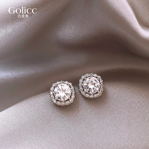 方钻锆石耳钉轻奢纯银针耳环