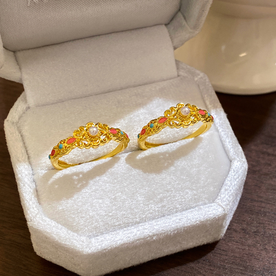 沙金珐琅彩花丝开口戒指高级感