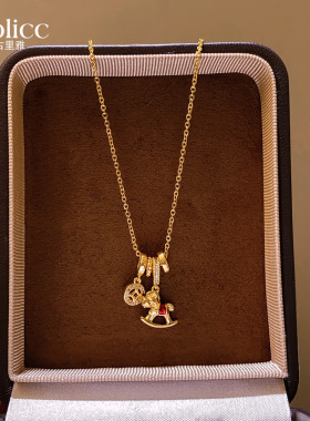 沙金小马钱币吊坠项链高级感配饰