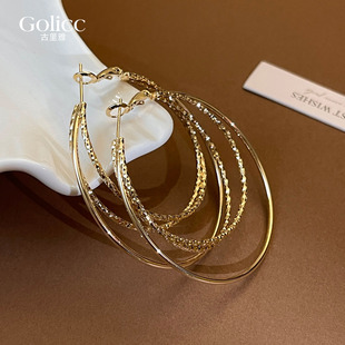 金色车花多层圈圈耳环女2025新款爆款耳圈适合圆脸的耳饰夸张耳钉