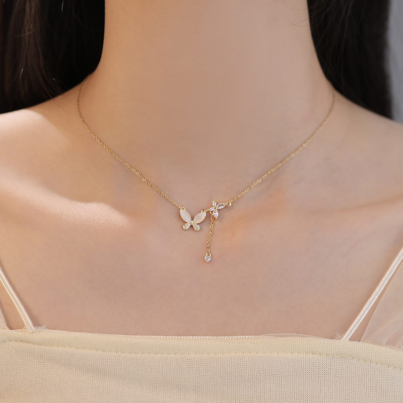 金色双蝴蝶微镶吊坠项链高级感