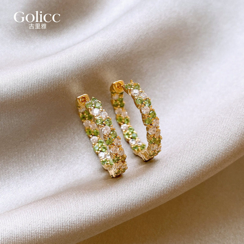 金色满钻圈圈耳环耳圈高级感耳饰