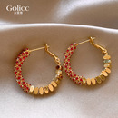 碎银子圈圈耳环女红色新年耳钉2025新款 气质耳饰品小众高级感 爆款