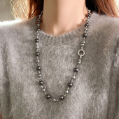 精致配饰品 爆款 灰色珍珠项链女长款 毛衣链大气高档高级感2026新款