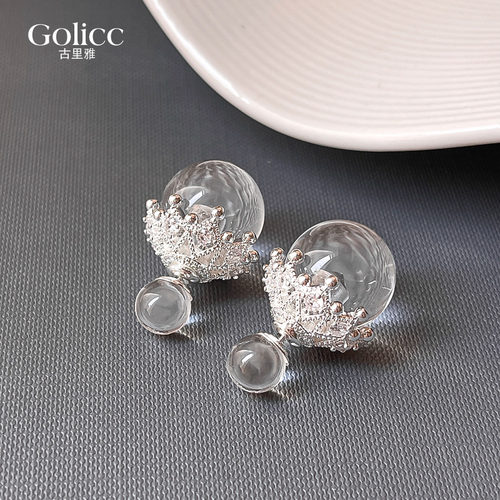 前后式双面两戴白水晶耳环高级感