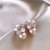 微镶珍珠耳钉女独特漂亮耳环2026新款 高级感甜美花瓣耳饰母贝配饰