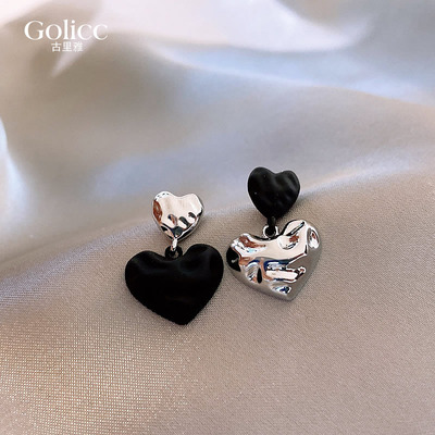 大小撞色爱心耳钉高级感轻奢气质