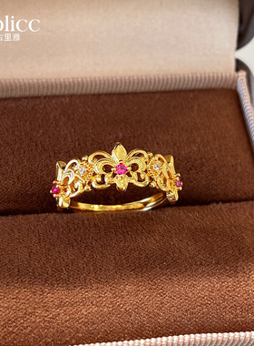 沙金鸢尾花蕾丝戒指高级感指环