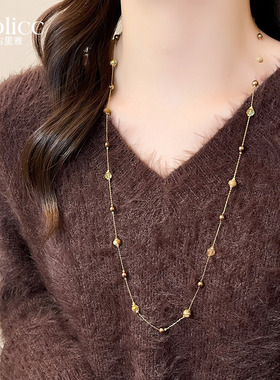 美拉德咖色串珠项链高级感配饰