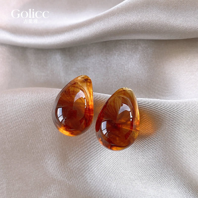 美拉德琥珀色水滴耳钉高级感耳饰