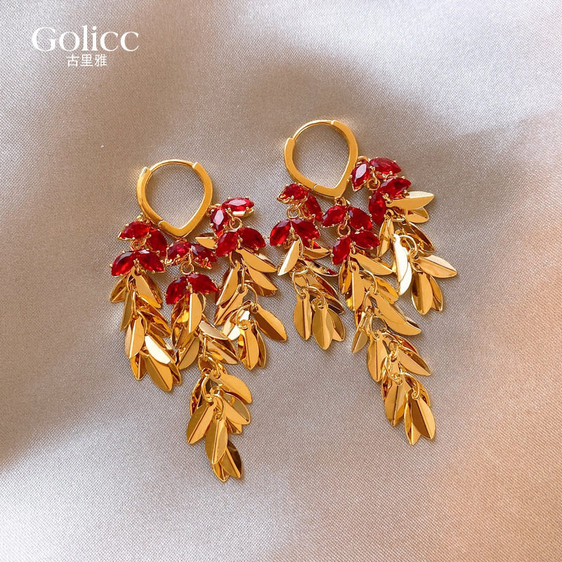 红色麦穗流苏耳环女2026新款爆款高级感耳钉适合冬天的新年耳饰品