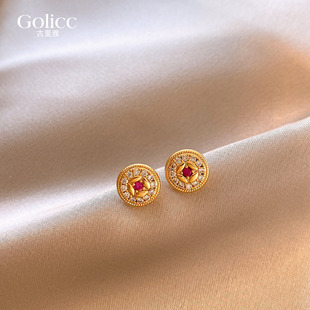 金色圆形钱币养耳洞小耳钉女2026新款爆款高级感耳饰精致小巧耳环