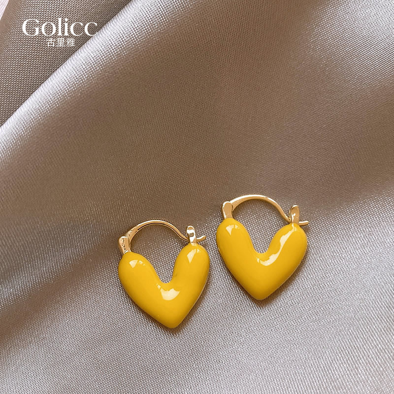 黄色桃心爱心耳扣耳环高级感轻奢