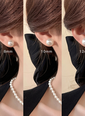 珍珠耳钉女925纯银针2025新款爆款轻奢高级感耳环方圆脸气质耳饰