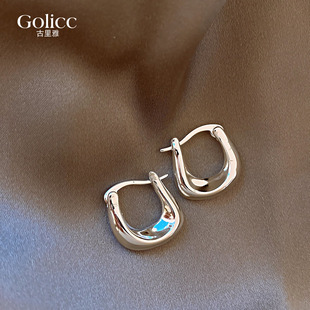 银色冷淡风U形素圈耳环女小众设计感耳扣耳钉2026年新款独特耳饰