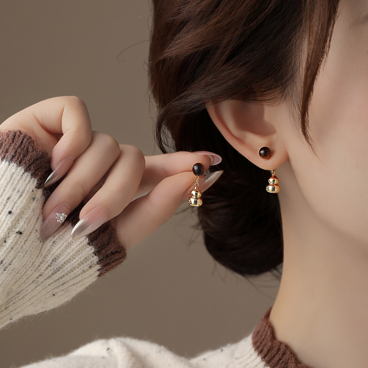 琥珀色豆豆金色葫芦耳坠耳环女高级感轻奢耳钉耳饰2026新款巨好看 - Golicc古里雅出品