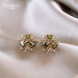 绿色锆石烟花耳环女轻奢高级感气质耳饰小众秋冬耳钉2025新款 爆款