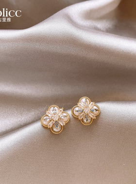 古里雅微镶四叶草珍珠耳环女2026新款爆款高级感轻奢耳钉新年耳饰