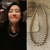 倪妮同款 小众轻奢高级感毛衣颈链配饰品 香槟色珍珠项链女2026新款