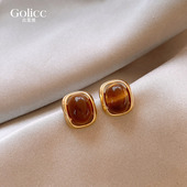 古里雅复古美拉德耳钉女2026新款 耳环高级感气质大气咖色琥珀耳饰
