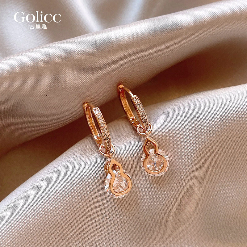 玫瑰金色锆石葫芦耳扣耳环女高级感轻奢耳钉新年耳饰独特绝美2026,饰品/流行首饰/时尚饰品新,耳环,淘宝优惠券,粉丝福利购,淘宝优惠卷
