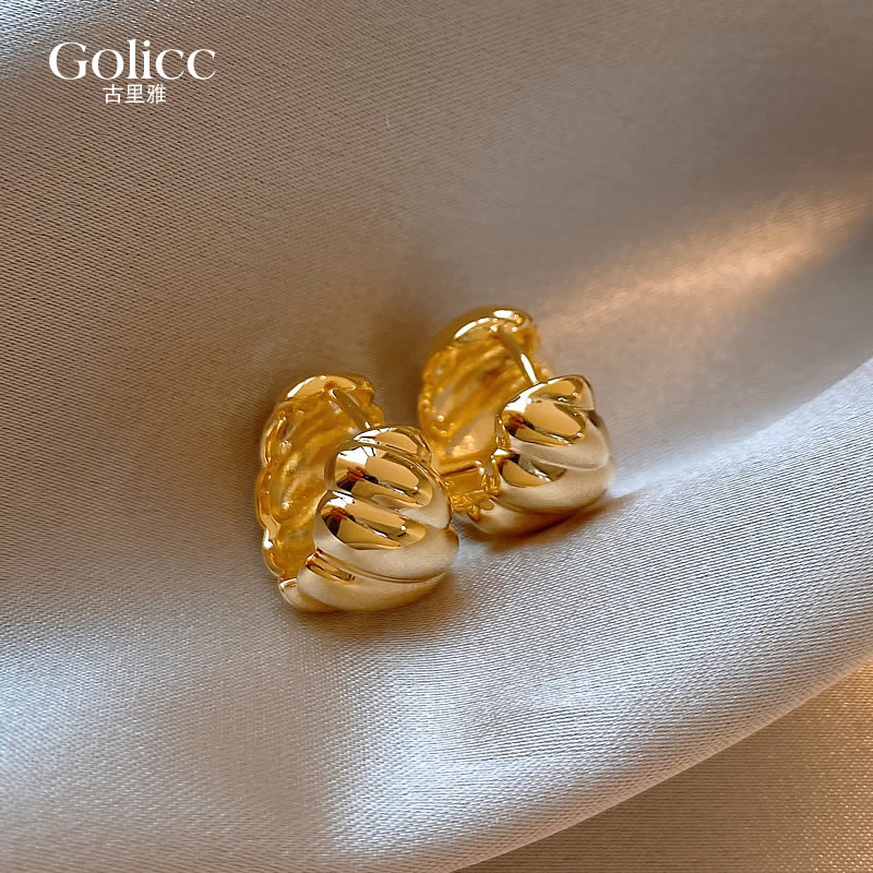 金色螺纹耳扣耳饰女秋冬小众耳环