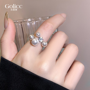 银色锆石珍珠开口戒指女2026新款爆款小众独特食指指环轻奢高级感