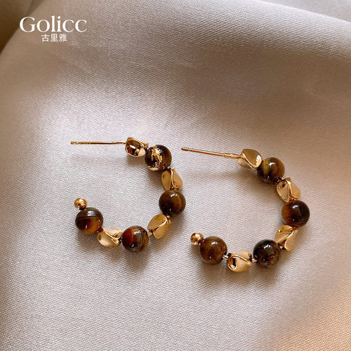 美拉德虎眼石耳圈耳环女秋冬2025新款爆款高级感轻奢耳钉耳饰品 - 封面