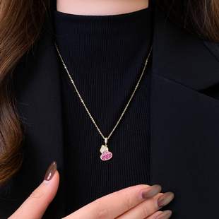 新中式粉色满钻葫芦吊坠项链女2026新款秋冬毛衣链大气高档高级感