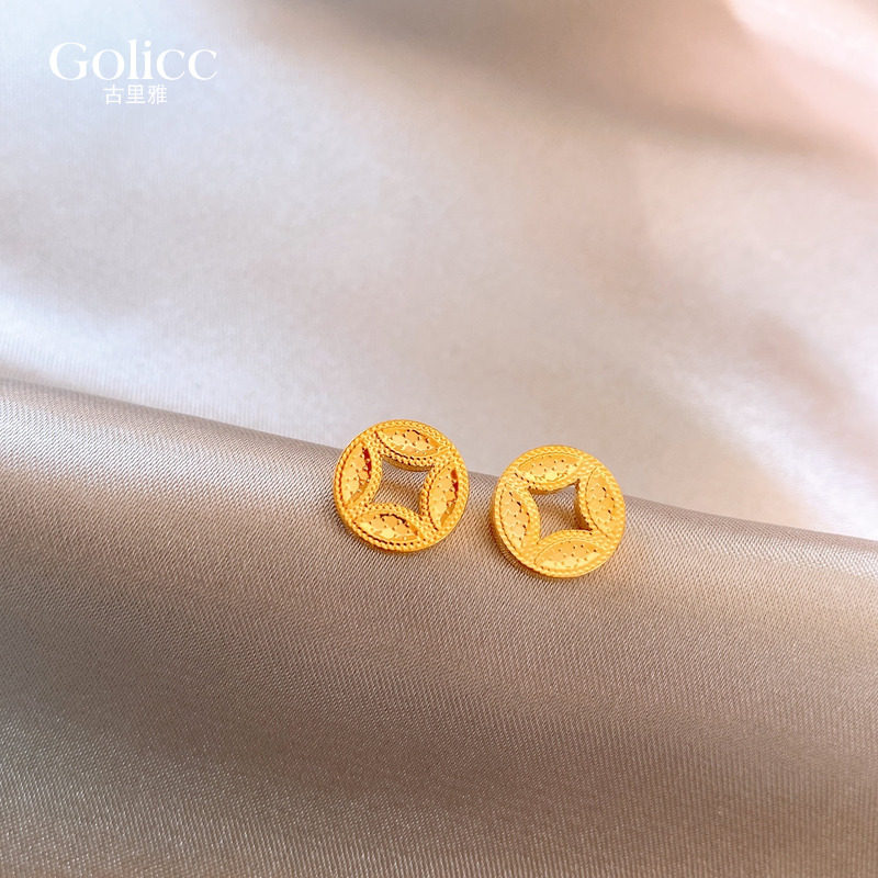 金色钱币耳钉独特漂亮精致耳饰