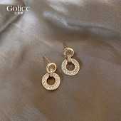 金色微镶几何圆圈耳环女轻奢高级感时尚 气质耳钉小众独特漂亮耳饰