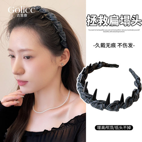 格纹缠绕带齿发箍今年流行漂亮