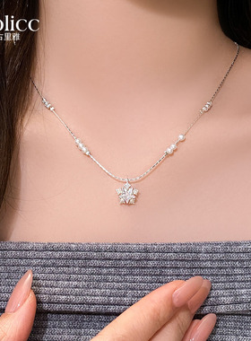 银色满钻五角星吊坠串珠项链轻奢